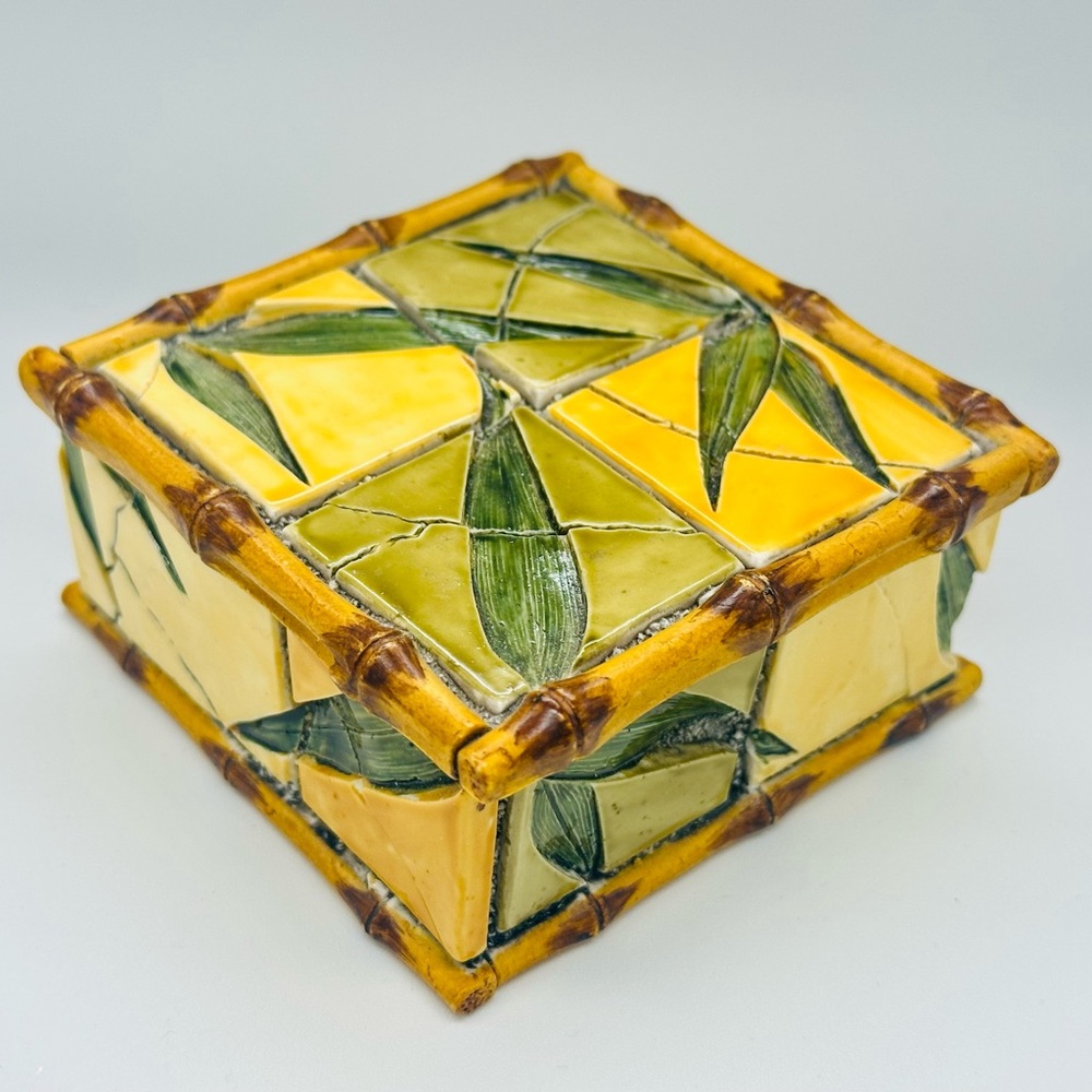Hallmark Resin Bamboo Theme Jewelry Trinket Box Asian